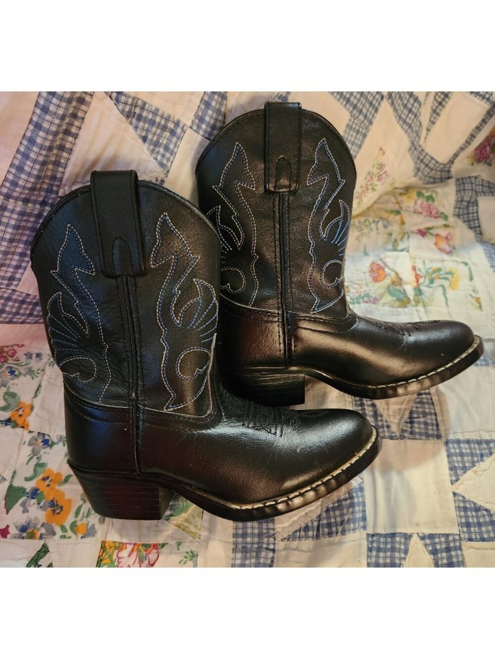 Masterson Boot Co. Boys Black Blue Leather Cowboy Boots Size 12